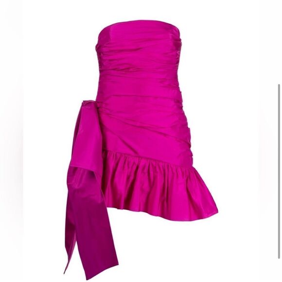 LOVESHACKFANCY Noble Dress Fuchsia Strapless Sash Ruched Mini Dress - Picture 3 of 6